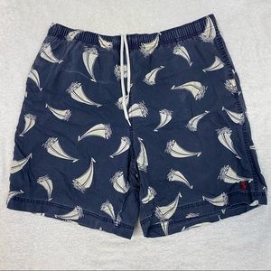 Vintage Polo Sport Ralph Lauren Swim Trunks Sail Boats Navy Blue Size L